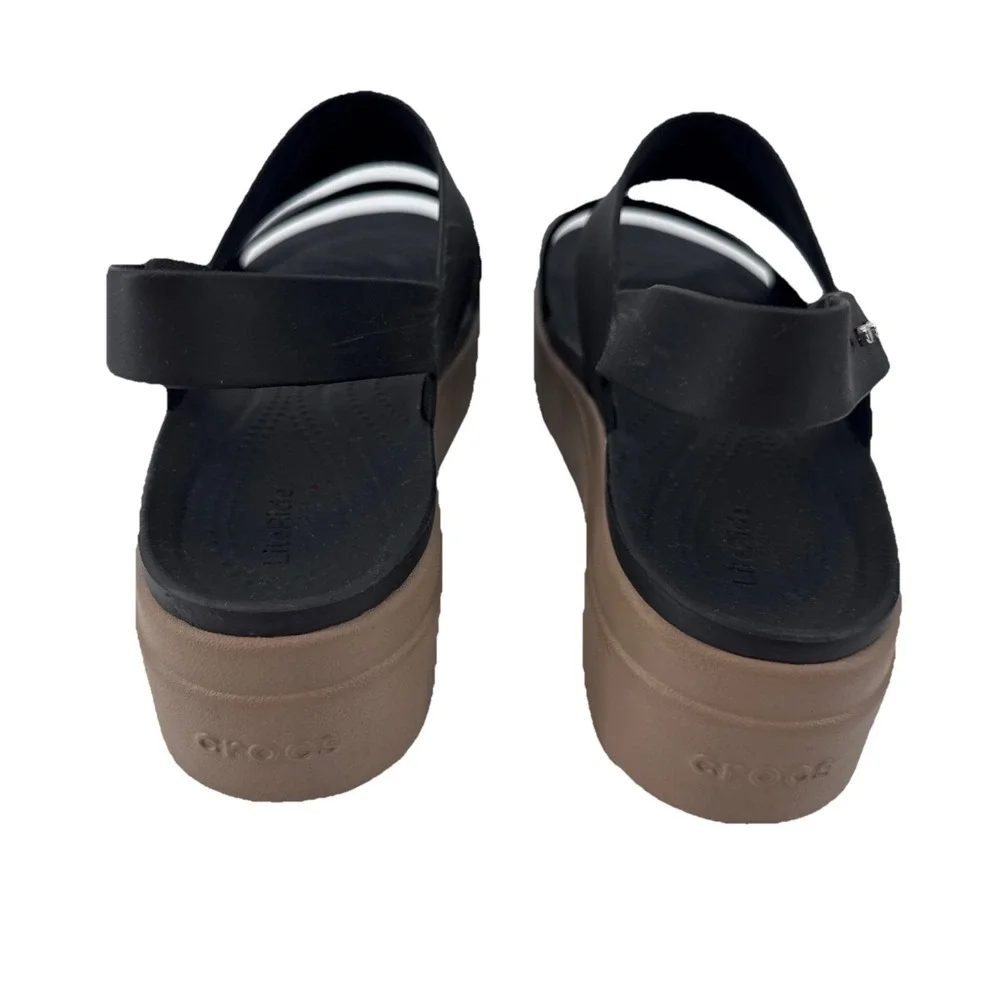 Crocs Brooklyn Low Wedge Platform Sandals Women 9 Black Cashew Strappy Slingback